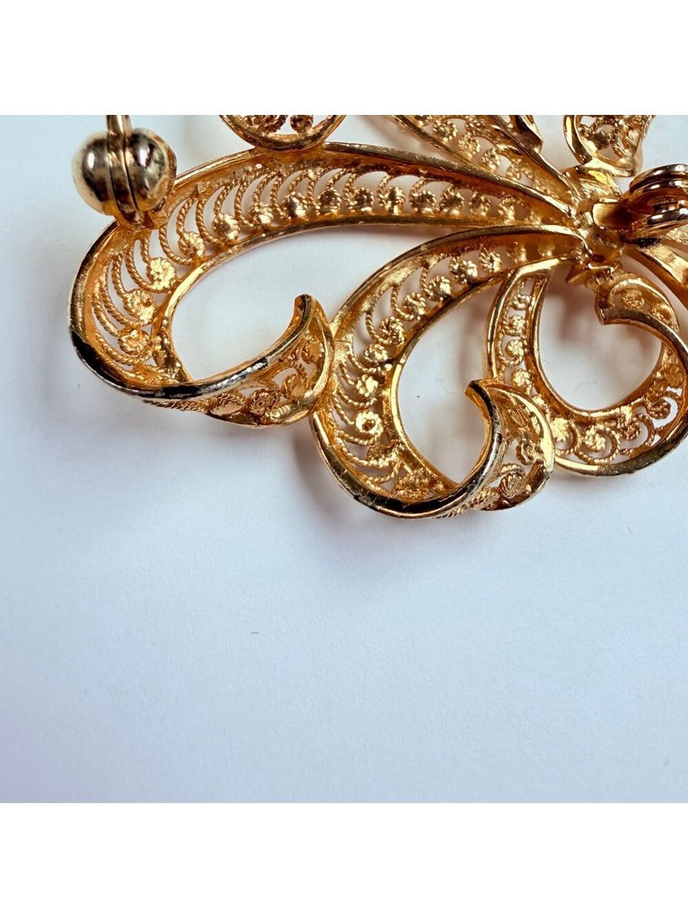 Fleur De Lis Filigree Gold Vermeil Wirework Sterling Silver VTG Brooch Germany - Picture 6 of 10